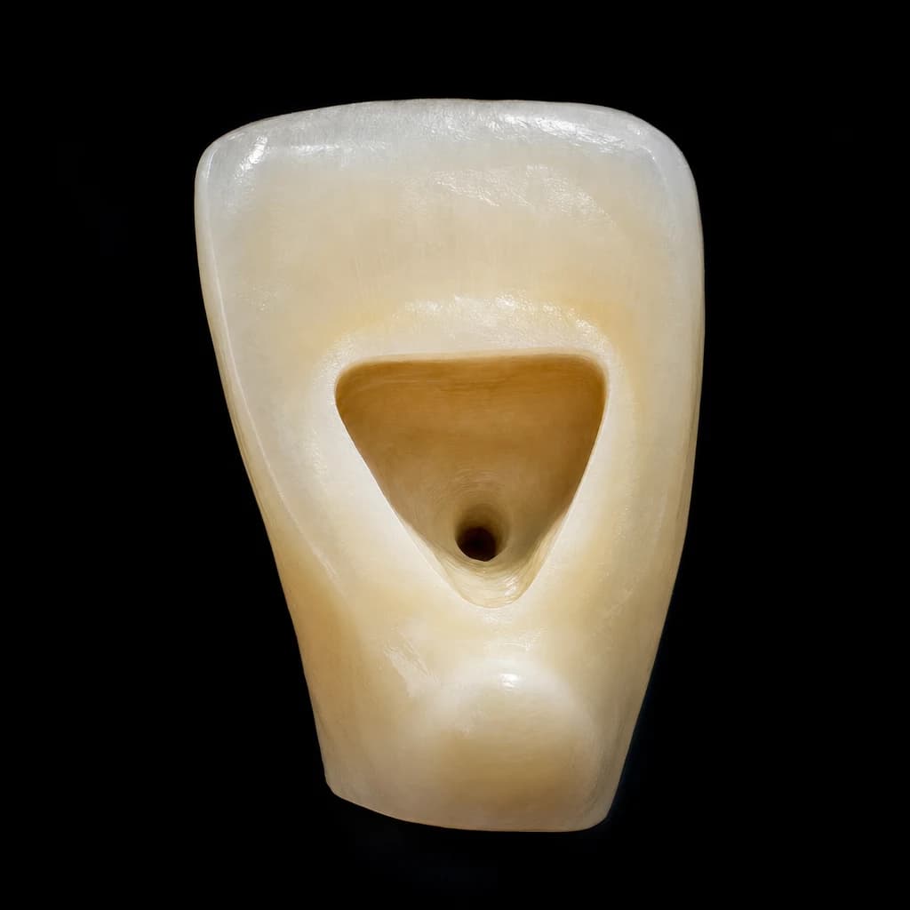 Incisivo central superior — cavidad de acceso palatina triangular con un único orificio de conducto